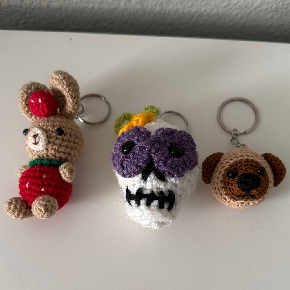 Crochet Animal and Skull Keychain Set - Multicolor